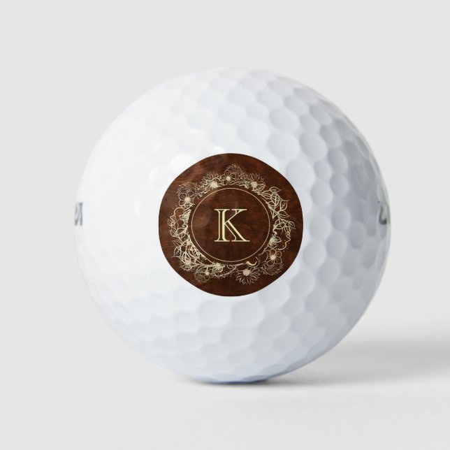 Balles De Golf Élégant Monogramme Rustique Personnalisé (Devant)