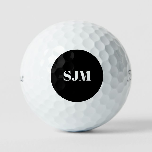 Balles De Golf Élégant noir personnalisation monogramme initiales (Recto)