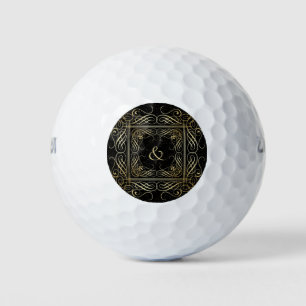 Balles De Golf Élégant or Foil Look Scrollwork Script sur noir