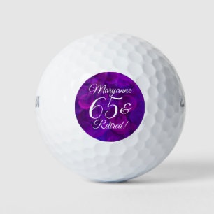 Balles De Golf Élégant Purple 65 & Retraité Party