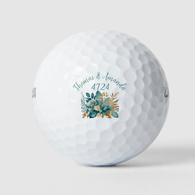 Balles De Golf Elégant Turquoise & Or Floral Wedding faveur (Devant)