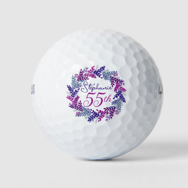 Balles De Golf Élégante couronne rose violet 55e anniversaire (Devant)