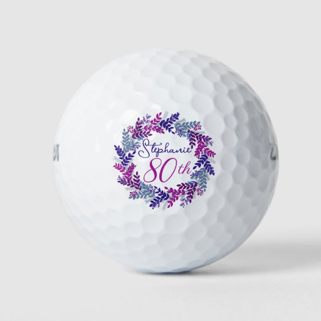 Balles De Golf Élégante couronne rose violet 80e anniversaire (Devant)