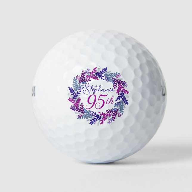 Balles De Golf Élégante couronne rose violet 95e anniversaire (Devant)