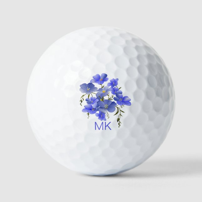 Balles De Golf Elégante Fleurs Bleues Monogrammes Dames (Recto)