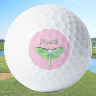 Balles De Golf Elégante Luna Moth Vert Nom personnalisé Dames Ros