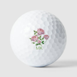 Balles De Golf Élégante rose Roses Monogrammes Dames