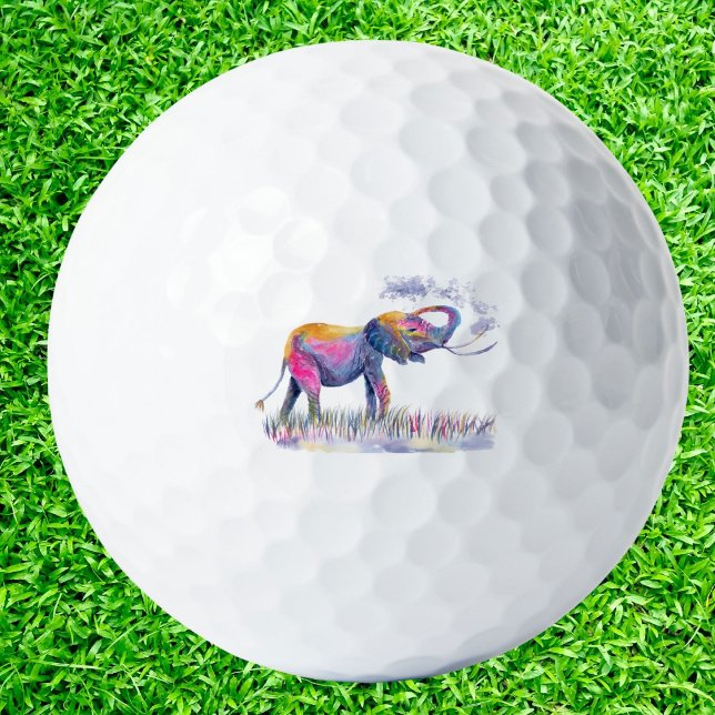 Balles De Golf Éléphant heureux aquarelle coloré (Créateur téléchargé)