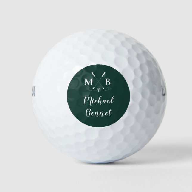 Balles De Golf Emerald vert moderne monogrammed mariage de golf (Devant)