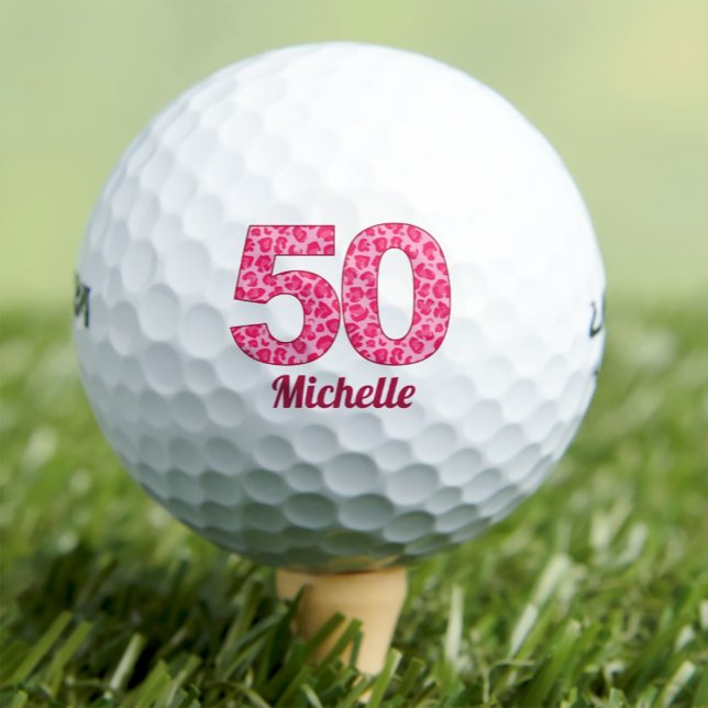 Balles De Golf Empreinte de léopard rose 50e anniversaire Golfer  (Créateur téléchargé)