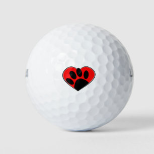 Balles De Golf Empreinte de patte Amoureux des chiens Et Coeur Ro