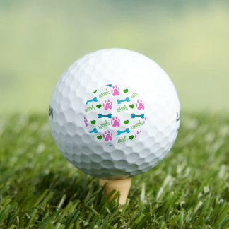 Balles De Golf Empreinte de patte de chien Bone Woof Motif rose