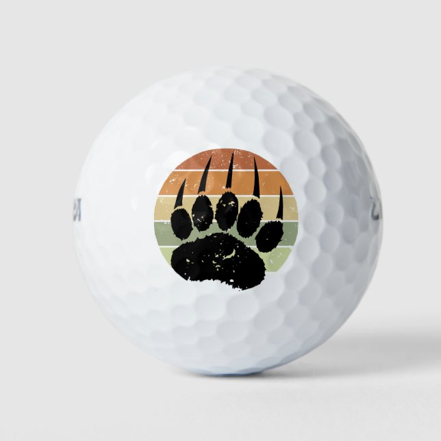 Balles De Golf Empreinte de patte d'ours noir détendu Retro Sunse (Devant)