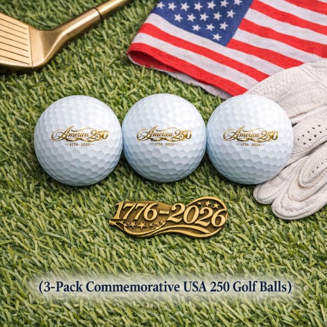 Balles de golf en or commémoratives America 250 à  ( Commemorative America 250 gold‑script golf balls — a meaningful gift for every golfer)