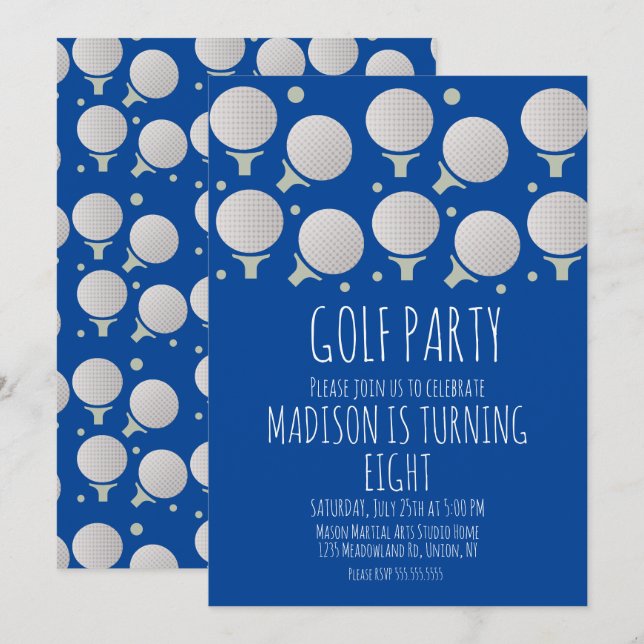 Balles de Golf Enfants Invitation Anniversaire Ver (Devant / Derrière)