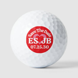 Balles De Golf ENREGISTRER LA DATE Cœur rose rouge MONOGRAMMES Fo