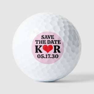 Balles De Golf ENREGISTRER LA DATE Cœur Rouge MONOGRAMME Fond Ros