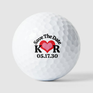 Balles De Golf ENREGISTRER LA DATE Initiales de monogramme & Cœur