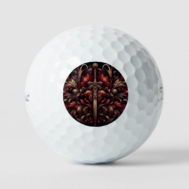 Balles De Golf Epée rouge et bronze écossais celtique (Recto)