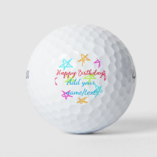 Balles De Golf Étoiles colorées joyeux anniversaire ajouter nom t