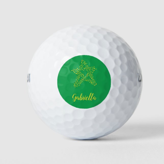 Balles De Golf étoiles jaunes en étoile sur vert (Devant)