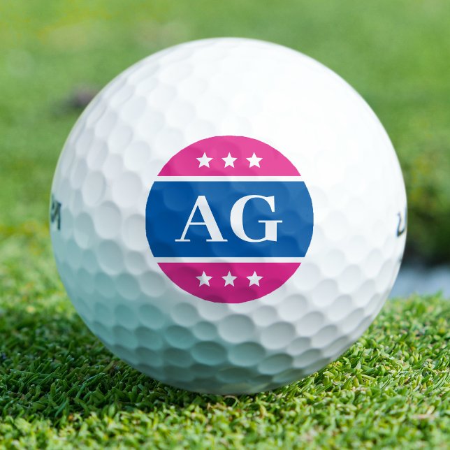 Balles De Golf Étoiles Monogrammes personnalisées Bleu rose (Créateur téléchargé)
