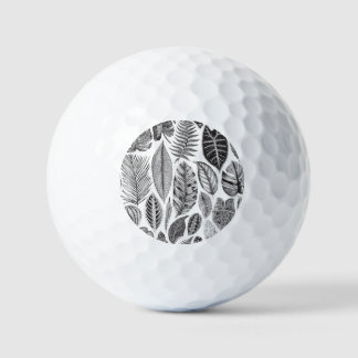 Balles De Golf Feuilles exotiques, vintage floral noir et blanc.