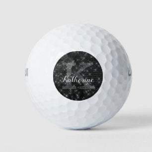 Balles De Golf Fille Diamant Noir Étincelle Cool Nom du monogramm