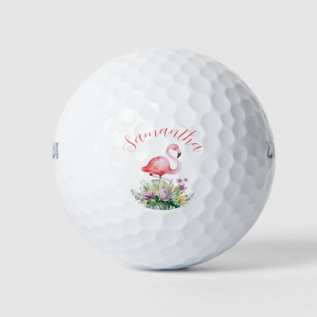 Balles De Golf Flamant rose rose personnalisé Tropical (Devant)
