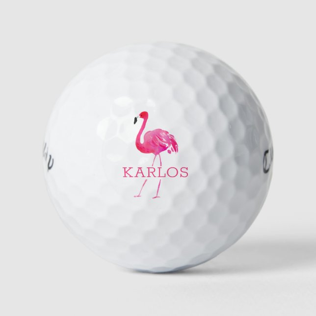 Balles De Golf Flamingo rose 2 monogramme (Devant)