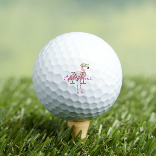 Balles De Golf Flamingo Rose Monogramme Nom (T-shirt Insitu)