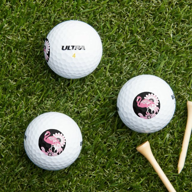 Balles De Golf Flamingo Rose Noir Moderne Fantaisiste (Herbe in situ)