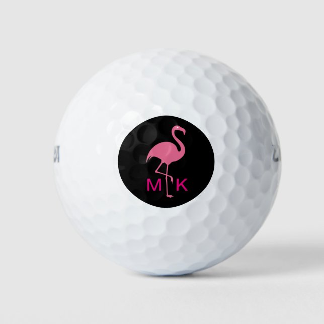 Balles De Golf Flaminigo rose tropicale monogramme (Devant)