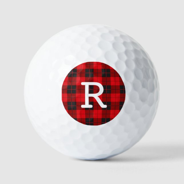 Balles De Golf Flannelle Plaid Monogramme Rouge Buffalo Personnal (Recto)