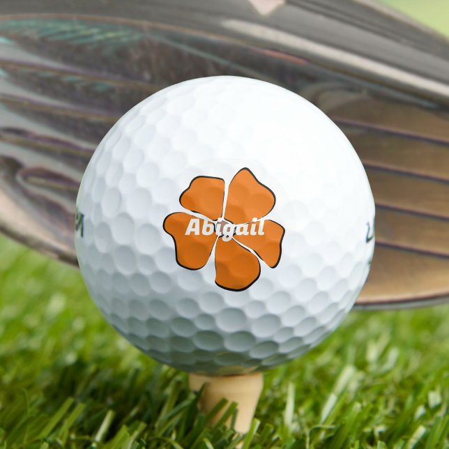Balles De Golf Fleur de marguerite orange abstraite avec votre no (Créateur téléchargé)