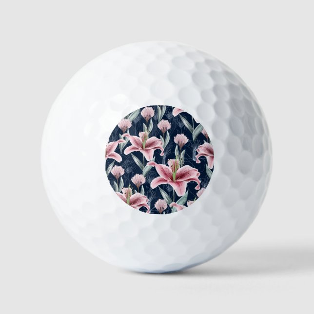 Balles De Golf Fleur Lilly Rose Motif sans couture. (Recto)