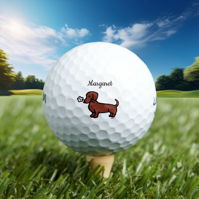 Balles De Golf Fleur minuscule rouge lisse personnalisée (Cute Red Smooth Haired Dachshund Golf Balls for Dachshund Owners!  Doxie Cartoon Design.)