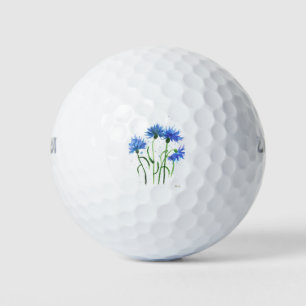 Balles De Golf Fleurs bleues de bleuet aquarelle fleurs sauvages 