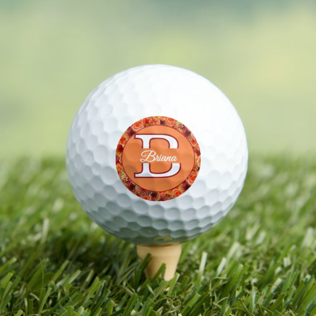 Balles De Golf Fleurs de Pêche Orange Monogrammé Floral (T-shirt Insitu)
