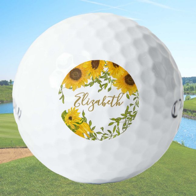 Balles De Golf Fleurs de soleil jaunes Floral coutumes dames Call (Créateur téléchargé)