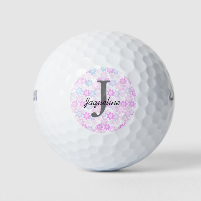 Balles De Golf Floral rose monogramme (Devant)