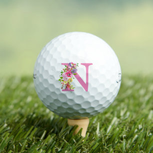 Balles De Golf Floral rose N initial