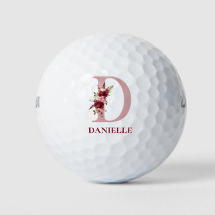Balles De Golf Floral rose pâle initial D Monogramme
