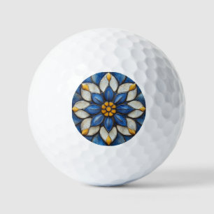 Balles De Golf Flore Azulejo bleu blanc et jaune