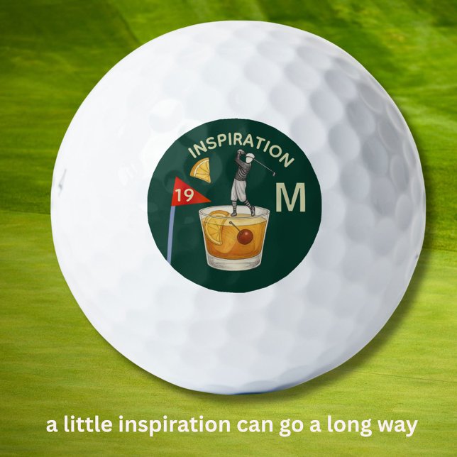 Balles De Golf Fun Inspirational 19th Hole Cocktail Monogram  (Créateur téléchargé)