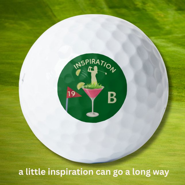 Balles De Golf Fun Inspirational 19th Hole Cocktail Monogram  (Créateur téléchargé)