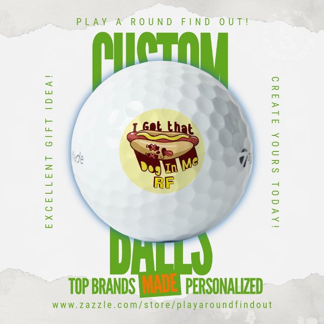 Balles De Golf Funny Got That Dog In Me Monogram Custom Titleist (Custom golf balls by Play A Round Find Out, "Got That Dog In Me" classic cartoon hotdog monogrammed)
