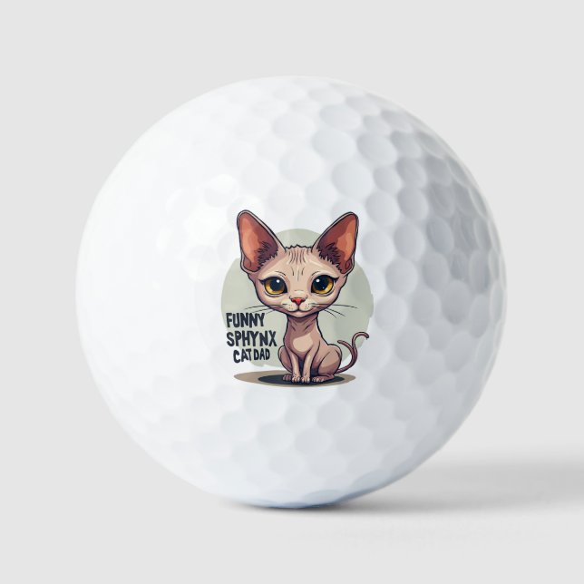 Balles De Golf Funny Sphynx Cat Dad Cartoon Art (Recto)