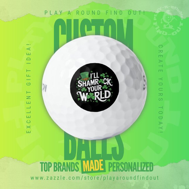 Balles De Golf Funny St. Patrick's Day Shamrock Clover Titleist (Custom golf balls by Play A Round Find Out, "I'll Shamrock Your World" cover St. Patrick's Day)