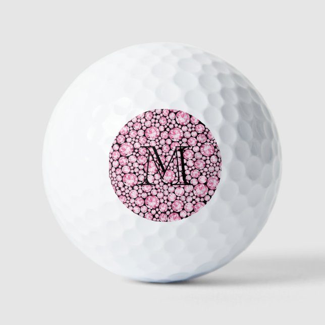 Balles De Golf Gemme Diamant Rose Noir Monogramme INITIAL bling (Recto)